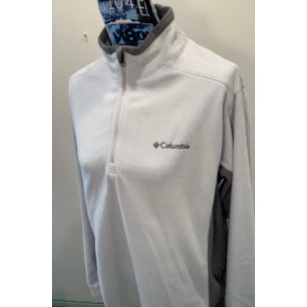 Micro Fleece COLUMBIA Ivory/Grey 1/4 Zip Womens Long Sleeve Top Medium VGUC